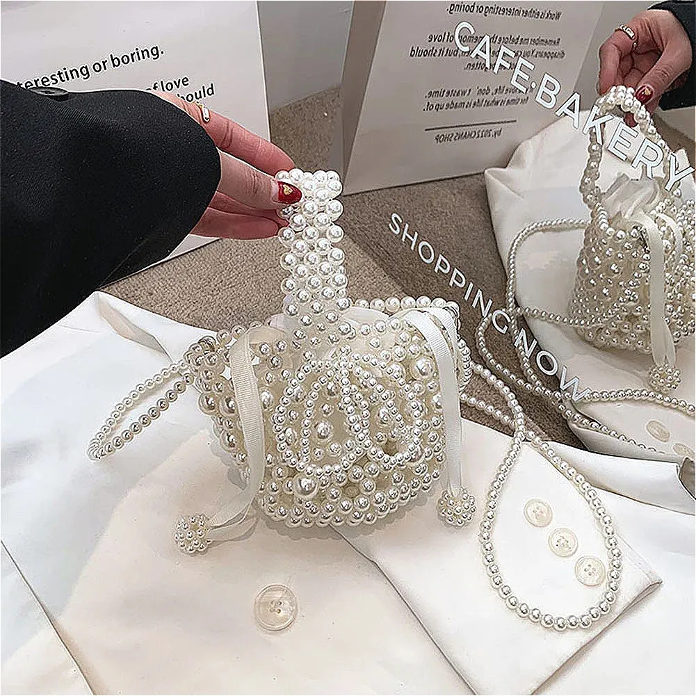 Evening Bags Luxury Mini Pearl Bag Womens Handmade Bead Purses Fashion Banquet Party Shoulder Ladies Elegant Clutch Purse 231017