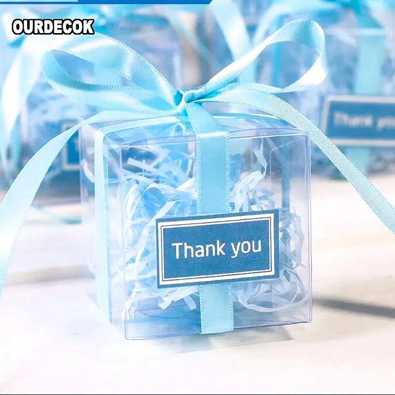 Present Wrap 100 Pieces/Lot Clear Square PVC Birthday Present Box Wedding Favor Holder Transparent Chocolate Candy Boxes 5x5x5cm 231017