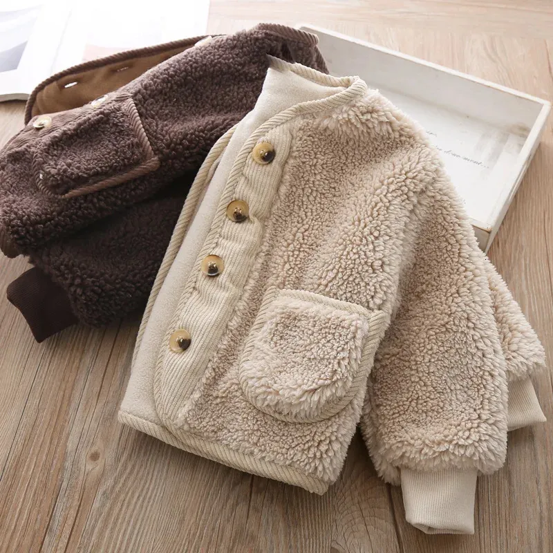 Daunenmantel Herbst Winter Jungen Kleidung Für Mädchen Koreanische Strickjacke Körniger Samt Lose Lamm Samt Warme Kinder Jacke Mantel Für Mädchen 231017