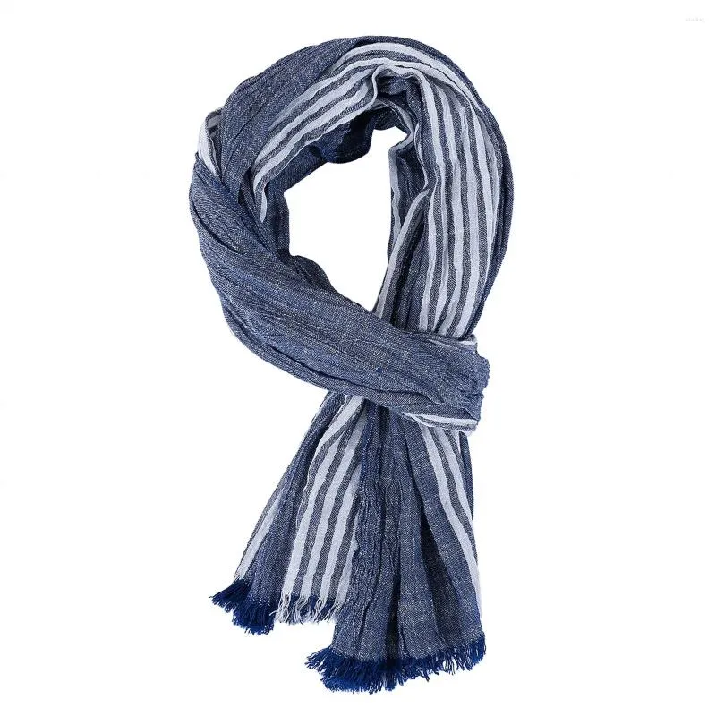 Lenços de algodão linho masculino cachecol inverno quente neckerchief moda marca masculina listrado casual artístico borla bufandas xales