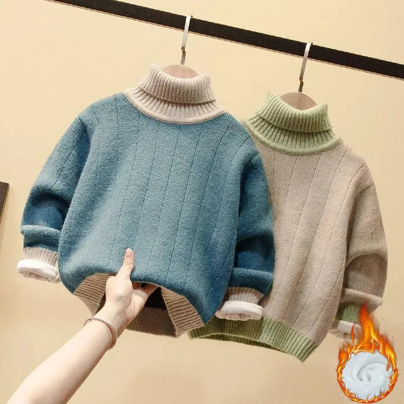 Pullover Autumn Winter Kids Boys Fashion Warm Thick Sticked Turtleneck Pullover Children's Clothing Solid Long Sleeves Tops Sweaters C175 231016