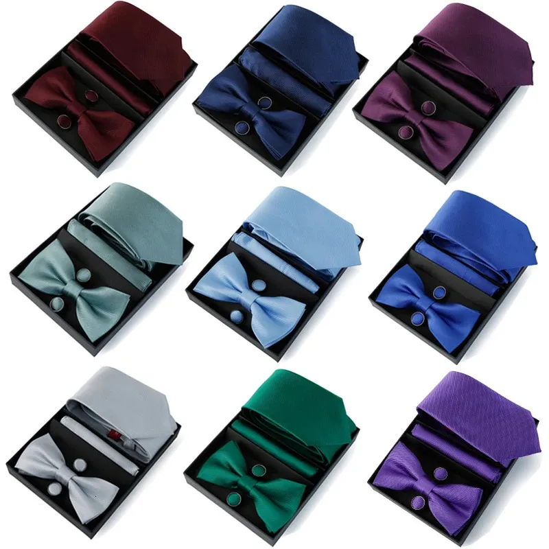 Corbatas para hombre Corbata Caja de regalo Marca de lujo Corbata Bowtie Bolsillo Cuadrado Gemelos Traje para fiesta Camisa de boda Corbatas Corbatas Conjunto de negocios 231013