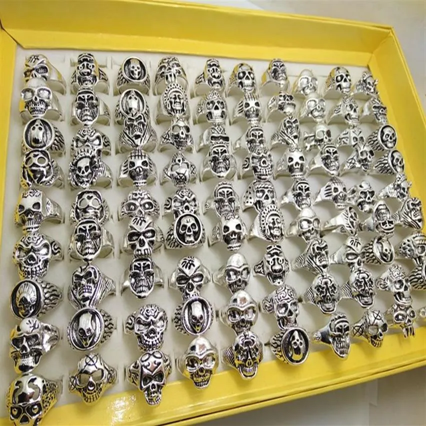 Hela bulkparti 100st Styles Top Mix Skull Rings skelett smycken Män presentfest gynnar män Biker ringar man smycken bran325g