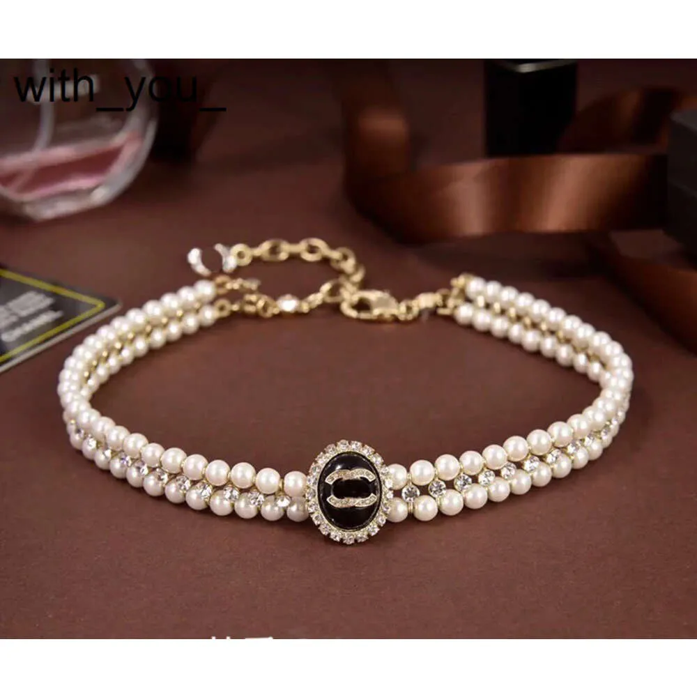 New 23ss Fashion brand Heart Diamond Pendant Necklace Designer Women monogram Choker New Party Wedding Gift Brand Pearl 18K Gold Plated womens Necklace