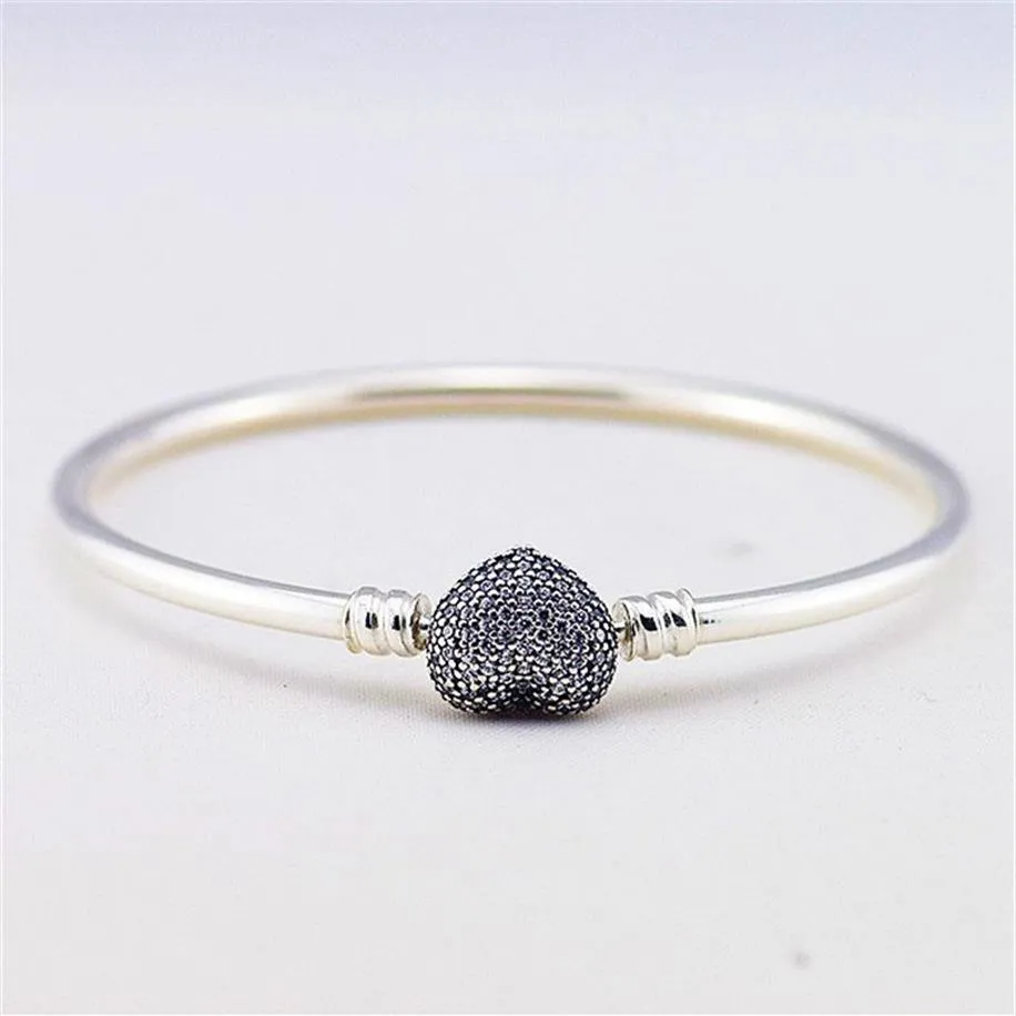 Pulseiras jóias 925 prata esterlina pulseira com fecho em forma de coração e claro cz pulseiras pulseiras para mulheres moda jóias finas w258i