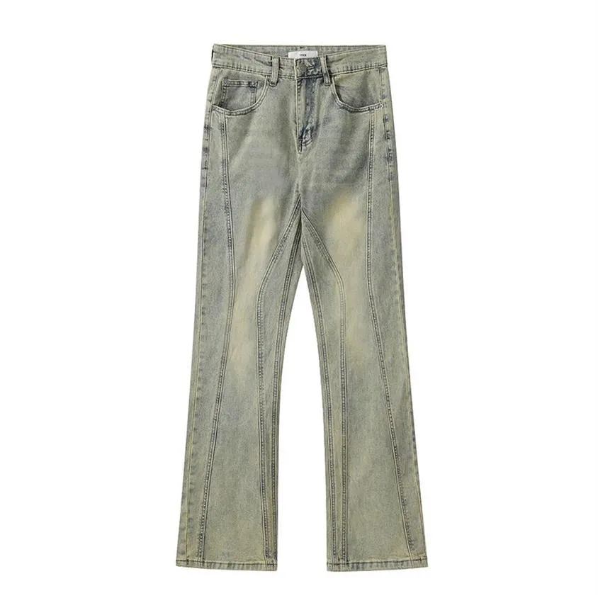 Jean rayé délavé jaune pantalon évasé homme et femme droit décontracté Cargos Hip Hop Baggy Denim pantalon 281l