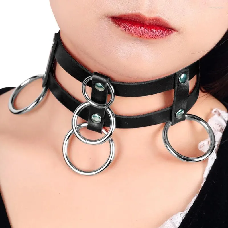 Hänghalsband svart läder choker kvinnlig o-ring dekoration krage för kvinnor goth punk hajuku halsband sexig vegan chocker festival