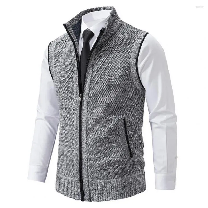 Men's Vests Stylish Zipper Design Sweater Vest Men Knitted Stand Collar Sleeveless For Work