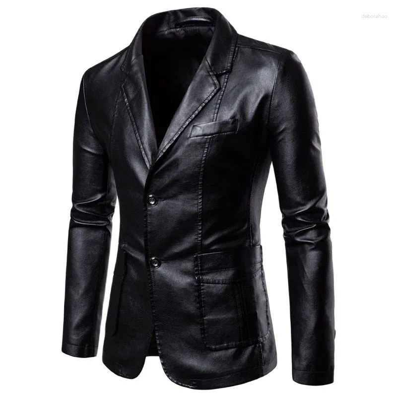 Jaquetas masculinas outono inverno jaqueta de couro homens moda motocicleta motociclista casacos homens inteligente causal pu blazers terno casaco