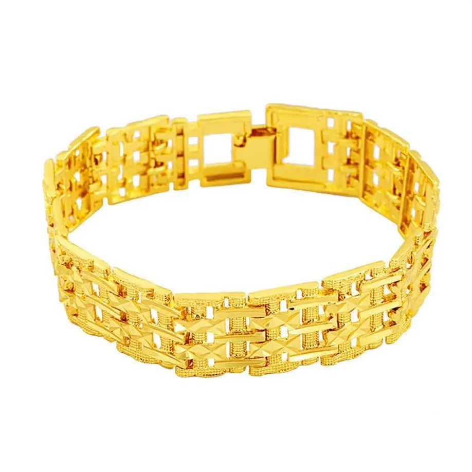 Hebilla de reloj ancha para hombre, pulseras de cadena de eslabones con placa de oro de 24k, JSGB134, regalo de boda a la moda, pulsera chapada en oro amarillo para hombre 291O