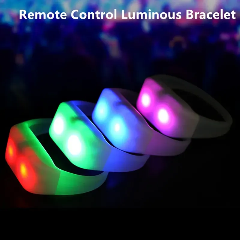 Remote Control LED Silicone Bracelets Wristband RGB Color Changing With 41Keys 400 Meters 8 Area Remote Control Luminous Wristbands For Clubs Concerts Prom