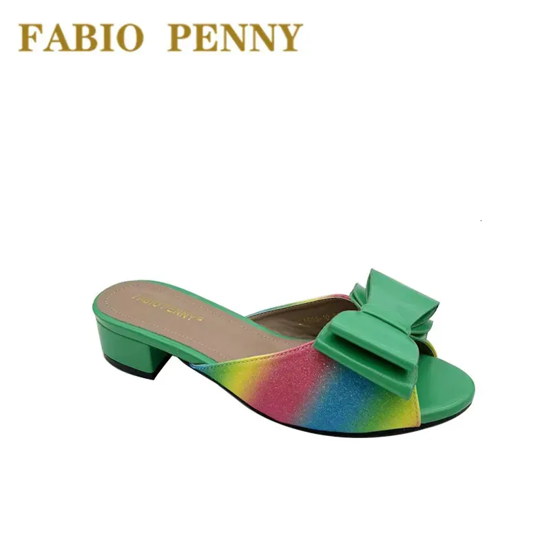 Pantofole Tessuto strass nigeriano design fiocco multicolore Pantofole da donna tacco basso Pantofole da donna Party 231016