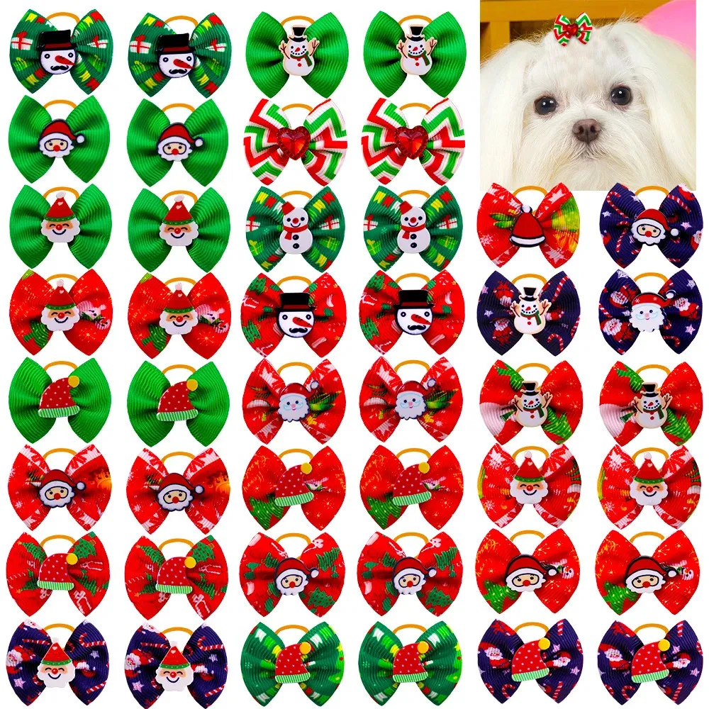 Vestuário de cachorro 100pcs arcos de Natal diamante pet cabelo acessórios de Natal pequenos produtos de higiene de borracha 231017