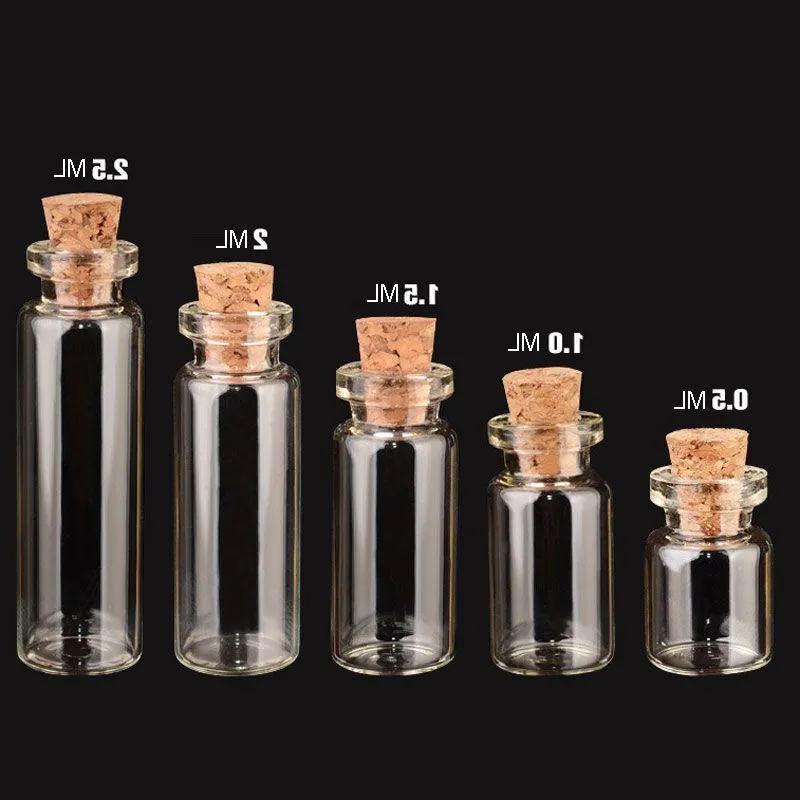 05 ml- 5 ml TINY CORK STOPPER VALT GLASS TUBLE MED TRÄM MINI Prov Wishes flaskor Reagens Test DCTNG