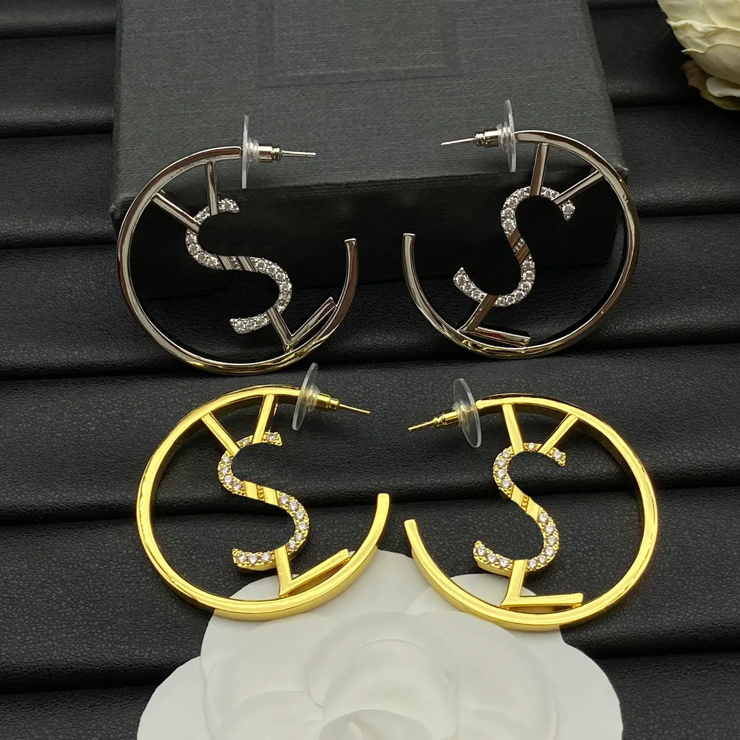 Дизайнерские серьги-кольца Золотые серьги-гвоздики Женские серьги из серебра 925 пробы Золотые украшения Роскошные серьги-обручи с бриллиантами Bijoux De Luxe с коробкой 2310185D