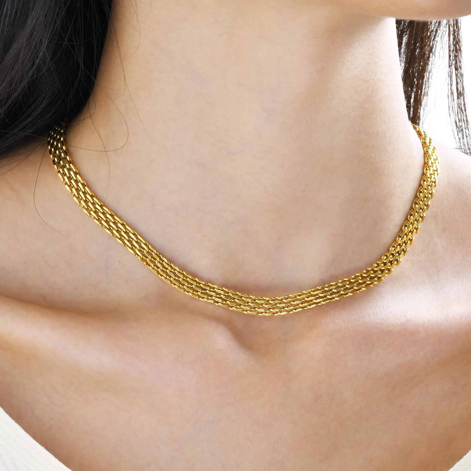 6mm 18 polegadas ouro aço inoxidável feminino elegante malha corrente colar para amigos presentes de Natal