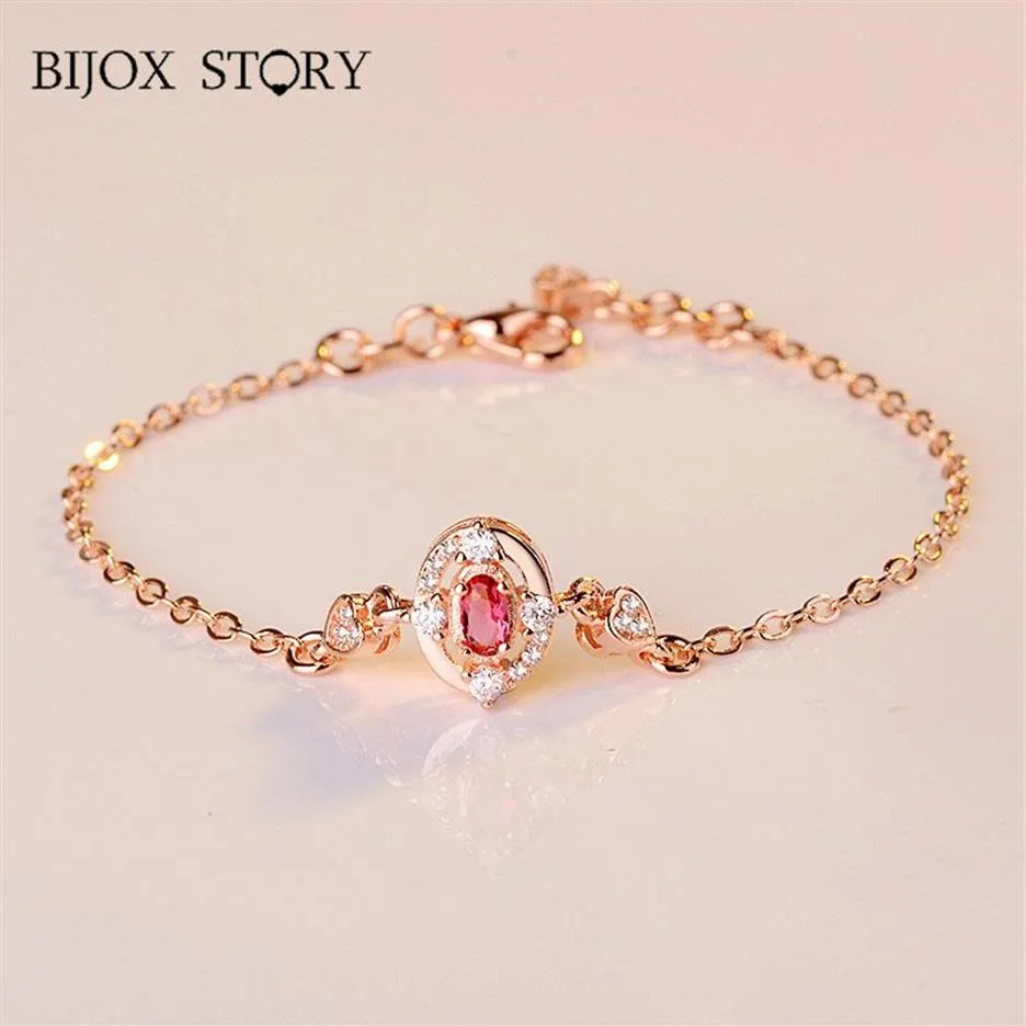 BIJOX STORY Fashion 925 Sterling Silver Bracelet Oval shape Ruby Fine Jewellery for Women Wedding Anniversary Promise Party Gift169i