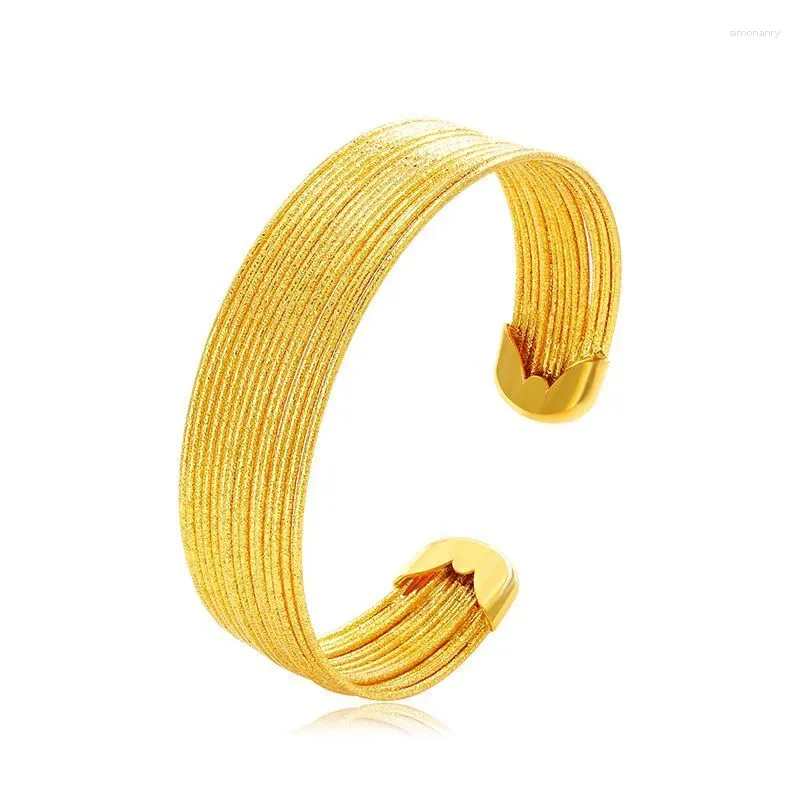 Bangle MxGxFam 16 Mm Width Coil Line Exotic Bangles And Bracelets For Women 24 K Yellow Pure Gold Plated Dubai The Middle East Jewelry