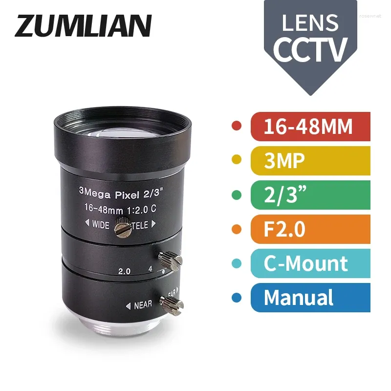 Manual Zoom 3.0MP C Mount 16-48mm Lens Distortion Aperture Machine Vision 2/3" F2.0 Focus Camera