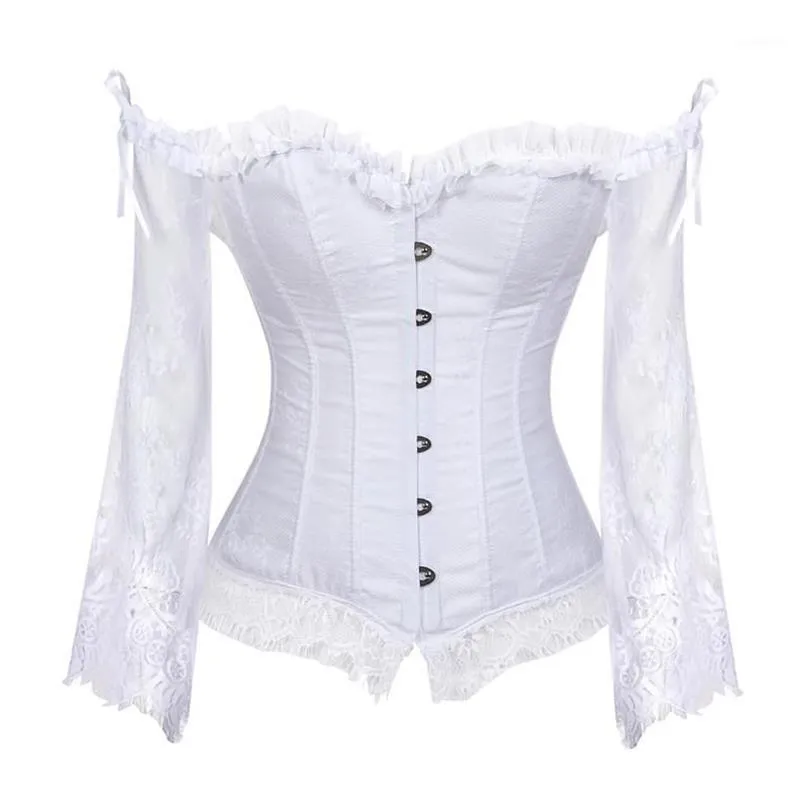 Bridal Corset Tops for Women with Sleeves Style Victorian Retro Burlesque Lace Corset and Bustiers Wedding Vest Fashion White2147
