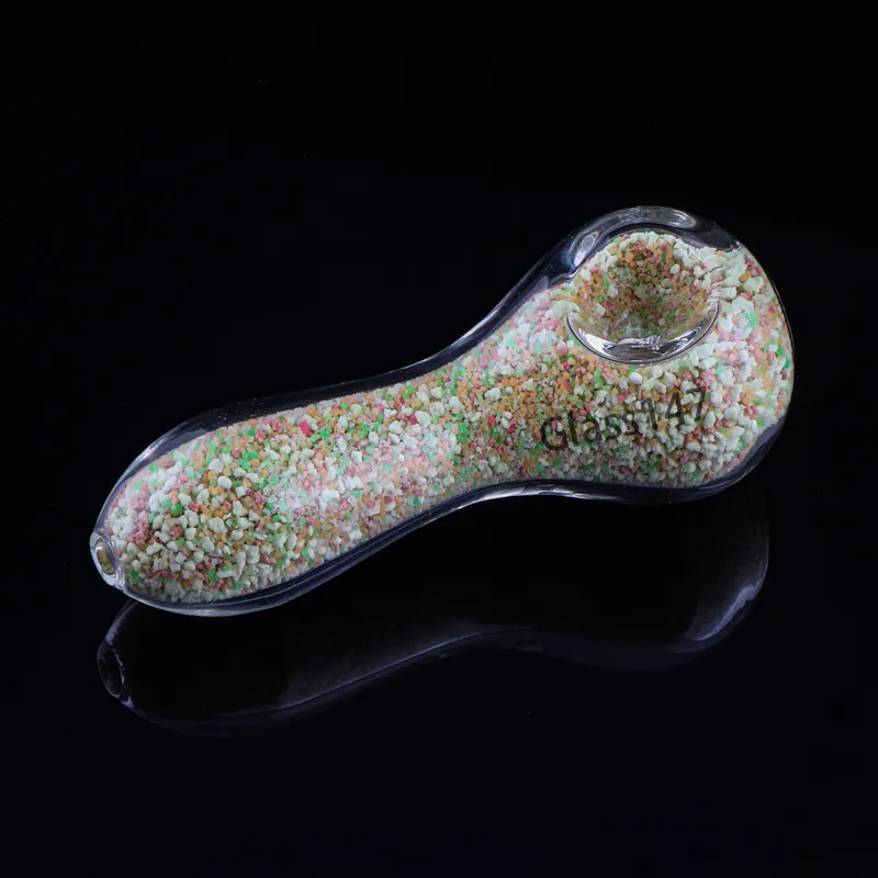 4.7"Luminous Sand Filled Glass Hand Pipe Spoon Smoking Accessoried Water Pipe Dab Rig for smoking shop Art Fashion