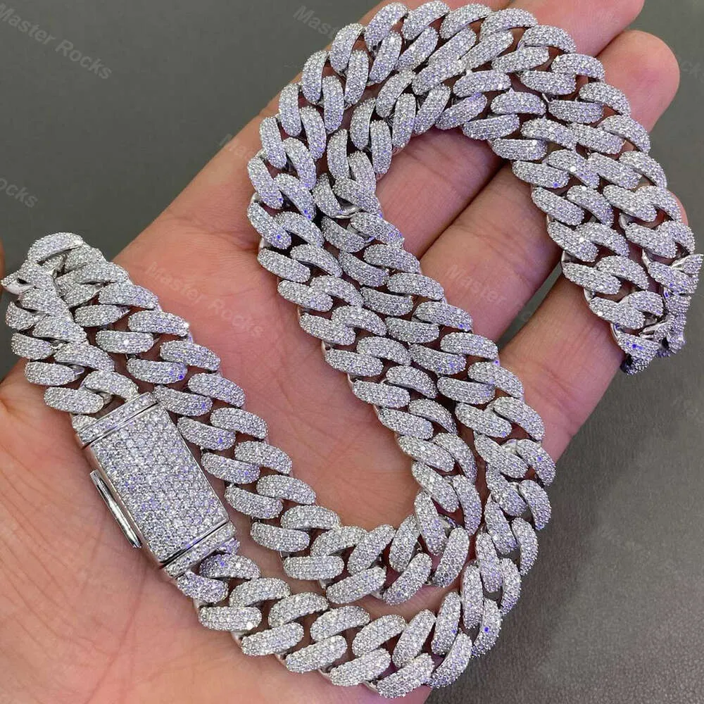 12mm 3rows Vvs Moissanite Studded Miami Cuban Link Chain 925 Sterling Silver Moissanite Iced Out Cuban Chain