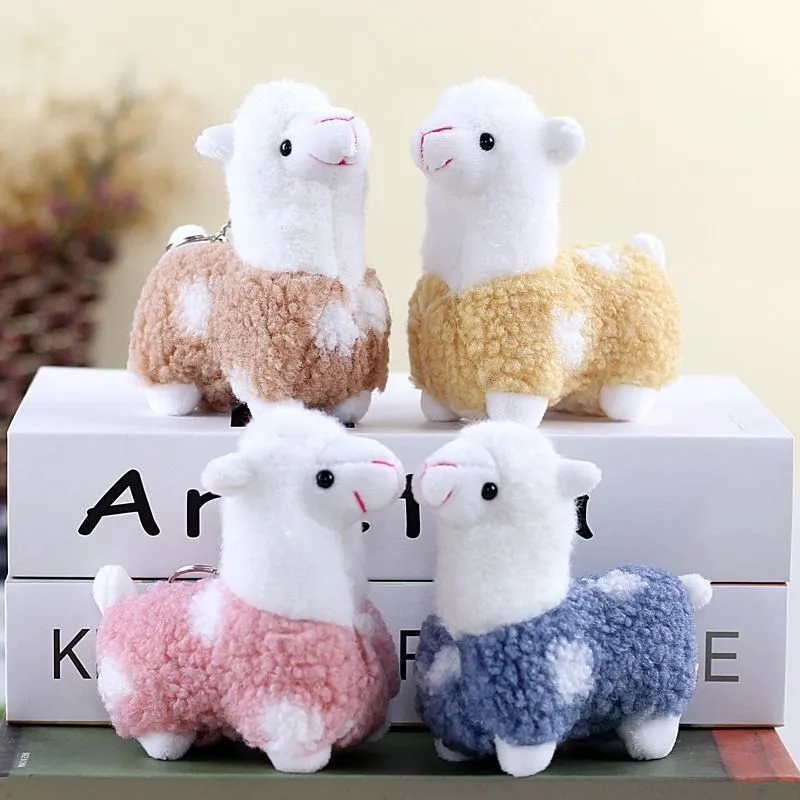 Alpaca Plush Pendants 12cm Small Soft Kawaii Bag Backpack Pendant Stuffed Animal Keyring Alpaca Keychain for Promotion Gifts Party Favor Q656