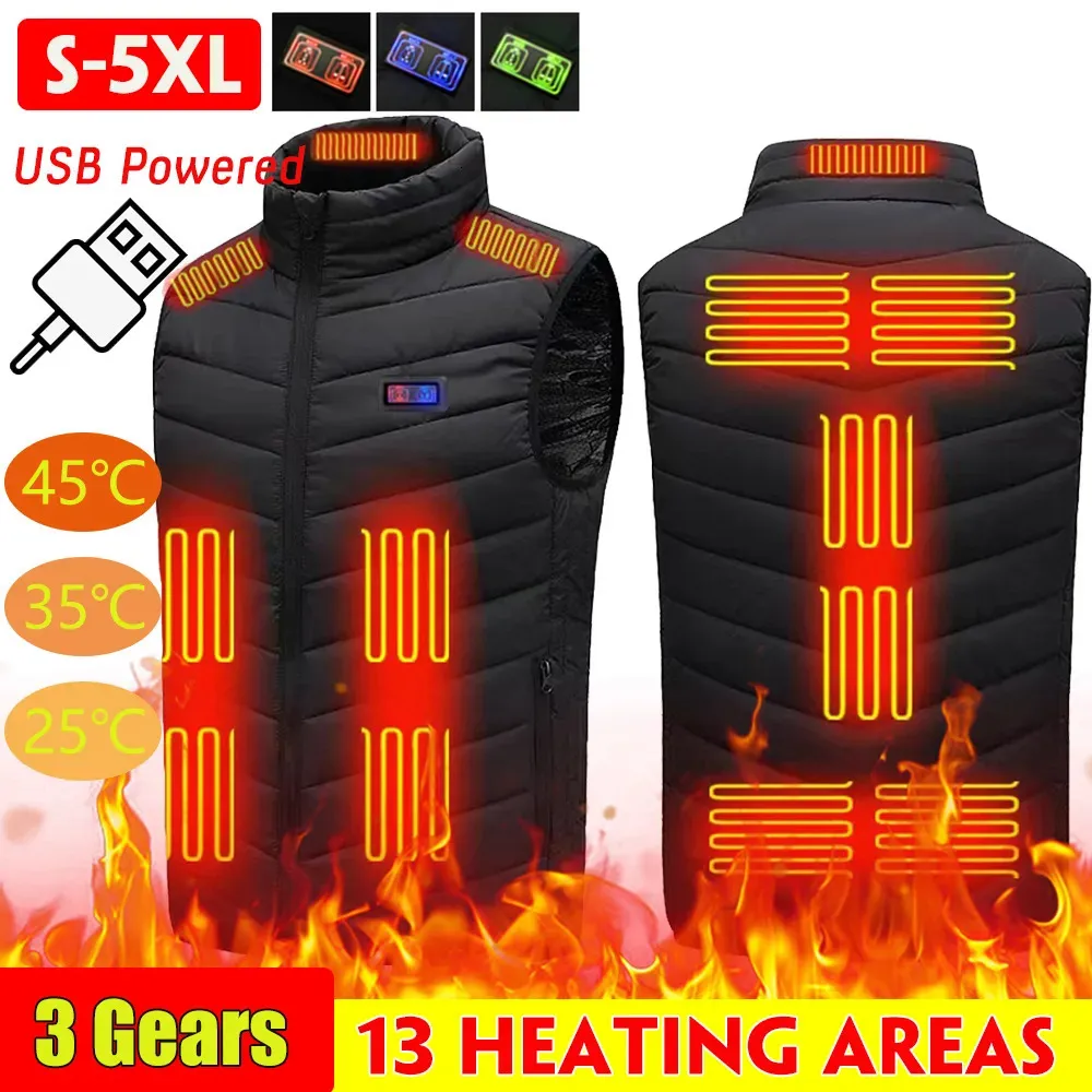 Herenvesten Heren Herfst Winter Verwarming Katoenen Vest 9/13 Gebieden Verwarmd Vest Dames Outdoor Camping Thermische Winter Warme Jas Vest 231017