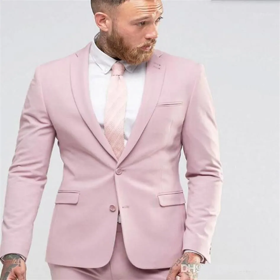 Nuovo arrivo rosa chiaro abito da uomo slim party dress groomsmen smoking per matrimonio sulla spiaggia giovane uomo abbigliamento da lavoro quotidiano giacca pantaloni cravatta1243J