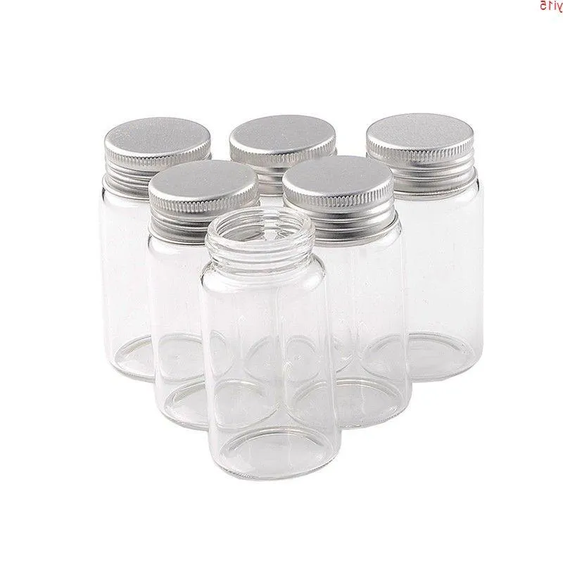 37*70*24mm 50ml Glass Bottles Aluminium Cap Transparent Clear Liquid Gift Candy Container Empty Wishing Jars 12pcsgood qty Xnxkh