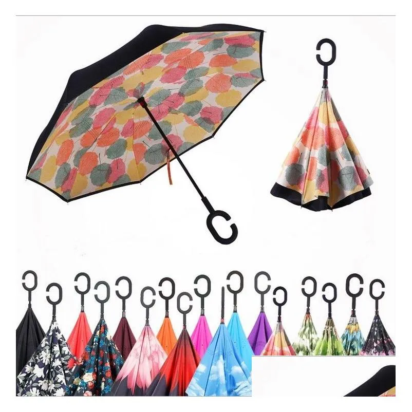 Ombrelli 52 colori Ombrello pieghevole rovesciato rovesciato capovolto con manico a forma di C Anti Uv impermeabile antivento pioggia per le donne An Dhsaf