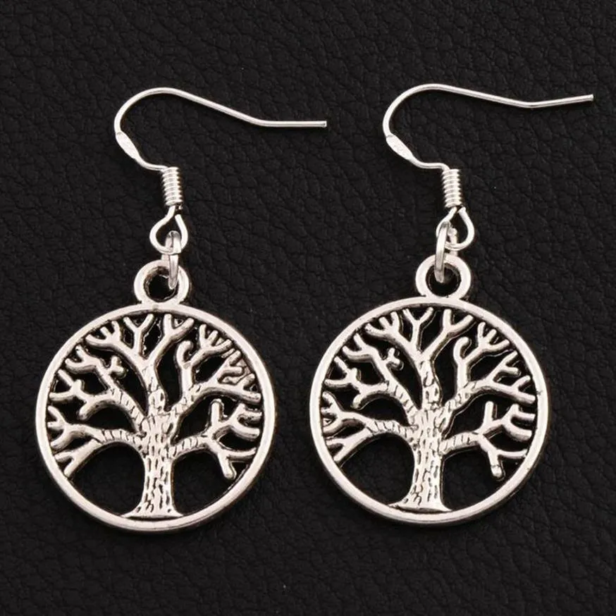 Tree of Life Earrings 925 Silver Fish Ear Hook 40Pairs Lot Antique Silver Chandelier E463 20x40mm263h