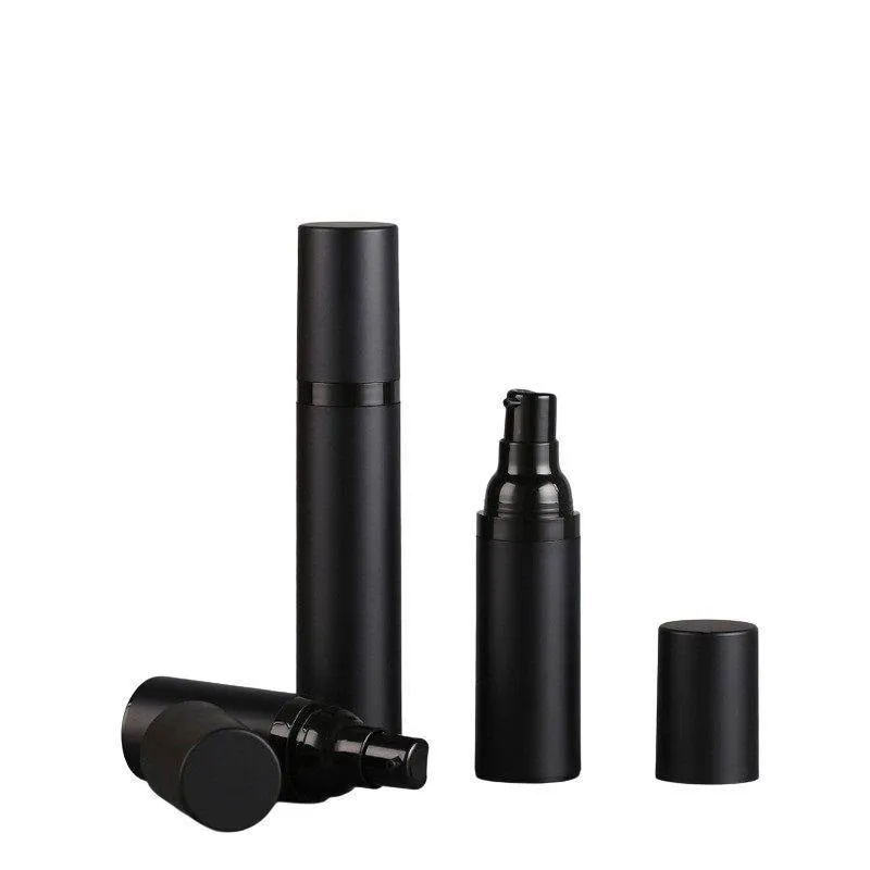 15ml 30ml Flacone airless nero Pompa per lozione Crema Contenitore di plastica Spray per vuoto Dispenser per flaconi per cosmetici da 50ml per cosmetici Okmtf Eaibn