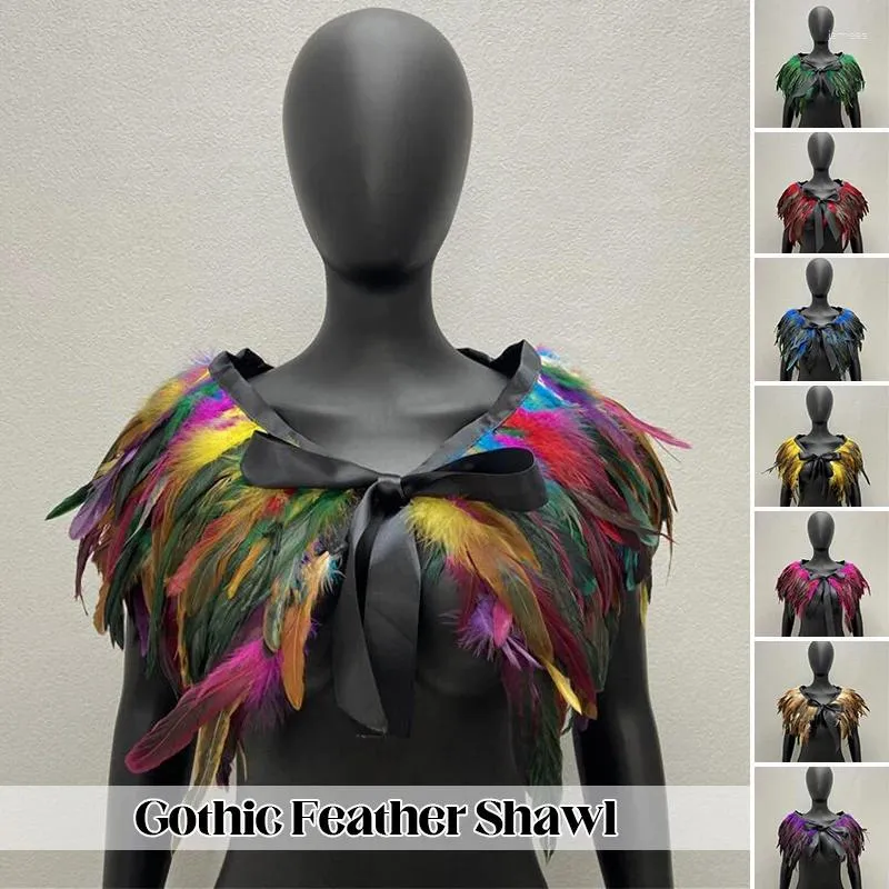 Scarves Women Punk Natural Feather Fake Collar Cape Gothic Shawl Shrugs Rave Party Halloween Cosplay Shrug Accessories