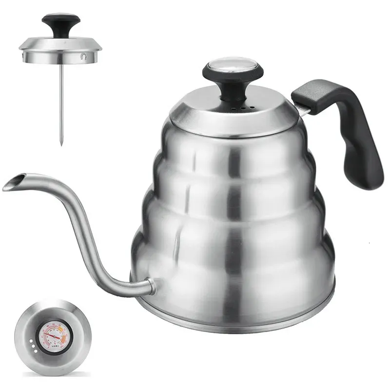 Bouteilles d'eau Café Kettle1L 1 2L En Acier Inoxydable Verser Sur Pot Bouilloire Goutte À Goutte avec Thermomètre Pour La Cafétéria De Bureau À Domicile 231018