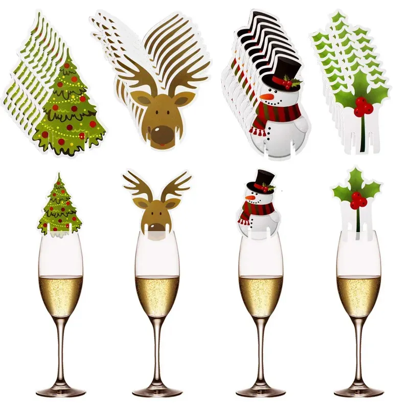 Décorations de Noël 10 pièces ensemble tasse de noël carte décorations de noël pour la maison chapeau de père noël verre à vin décor ornements Navidad Noel année 231017
