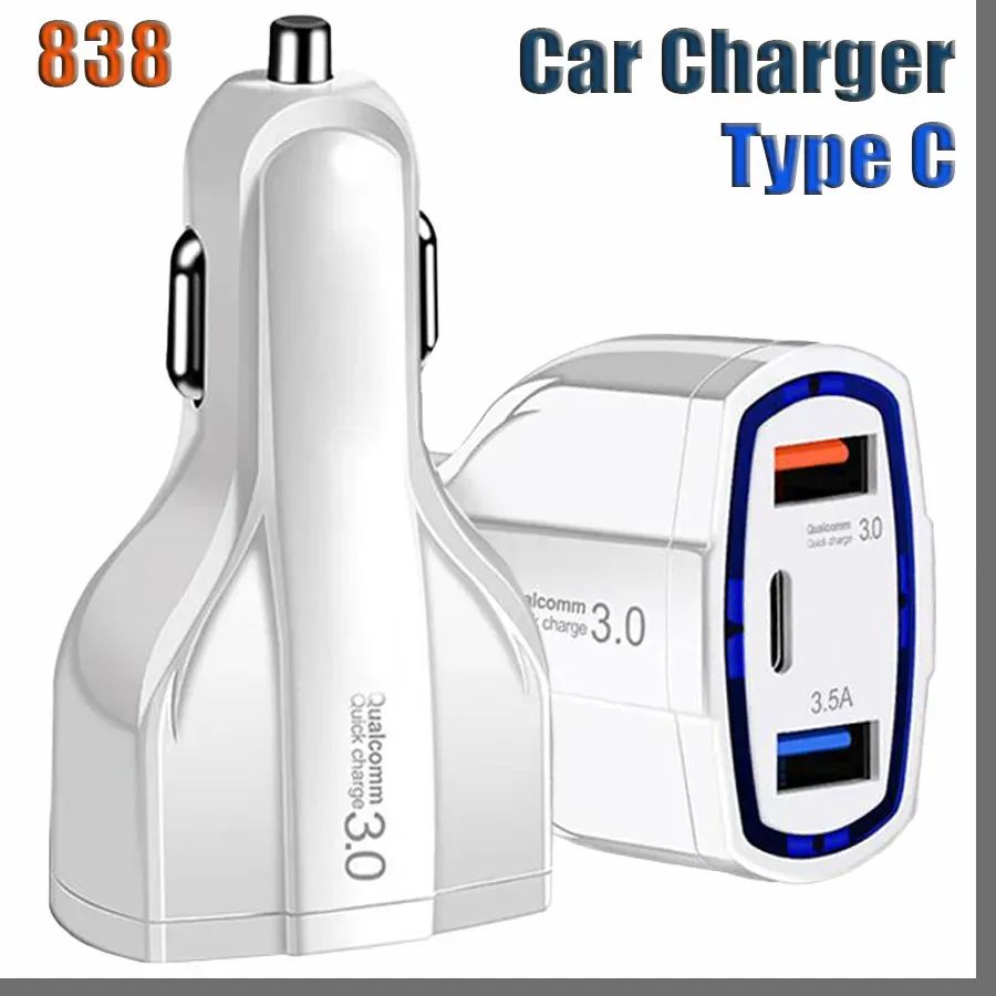 838dd 3-Port Car Charger 3.5a USB QC3.0 Type-C Charging for iPhone 13 14 Xiaomi Samsung Mini Quick Chargers Adapter LL