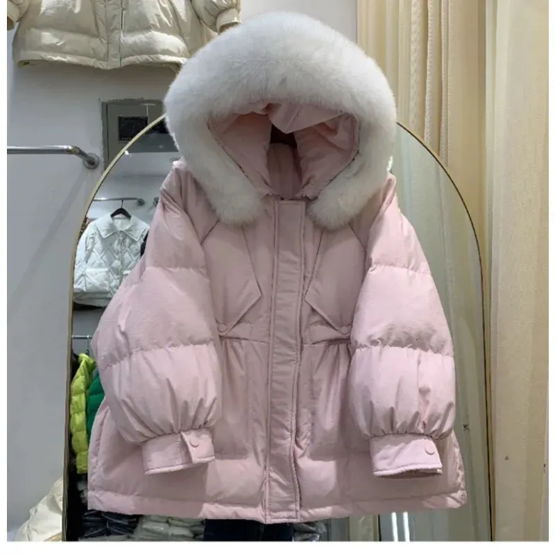 Womens Fur Faux Winter Women Down Jackets Clothing Female Real Collar Outerwear Hooded Parkas Puffer Coat White Duck Jacket 231017