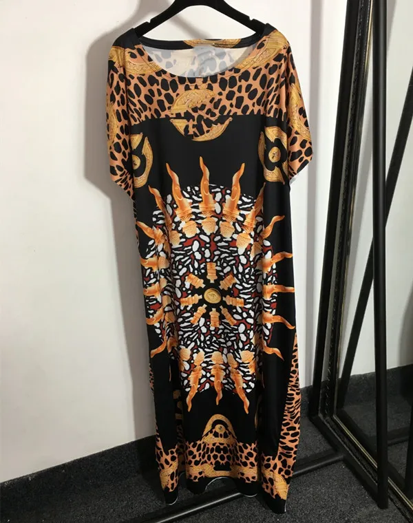 New Designer Women Runway Dresses Crew Neck Short Sleeve Casual Sexy Loose Maxi Long Printed Dress Womens Fashion Party Evening Clothing