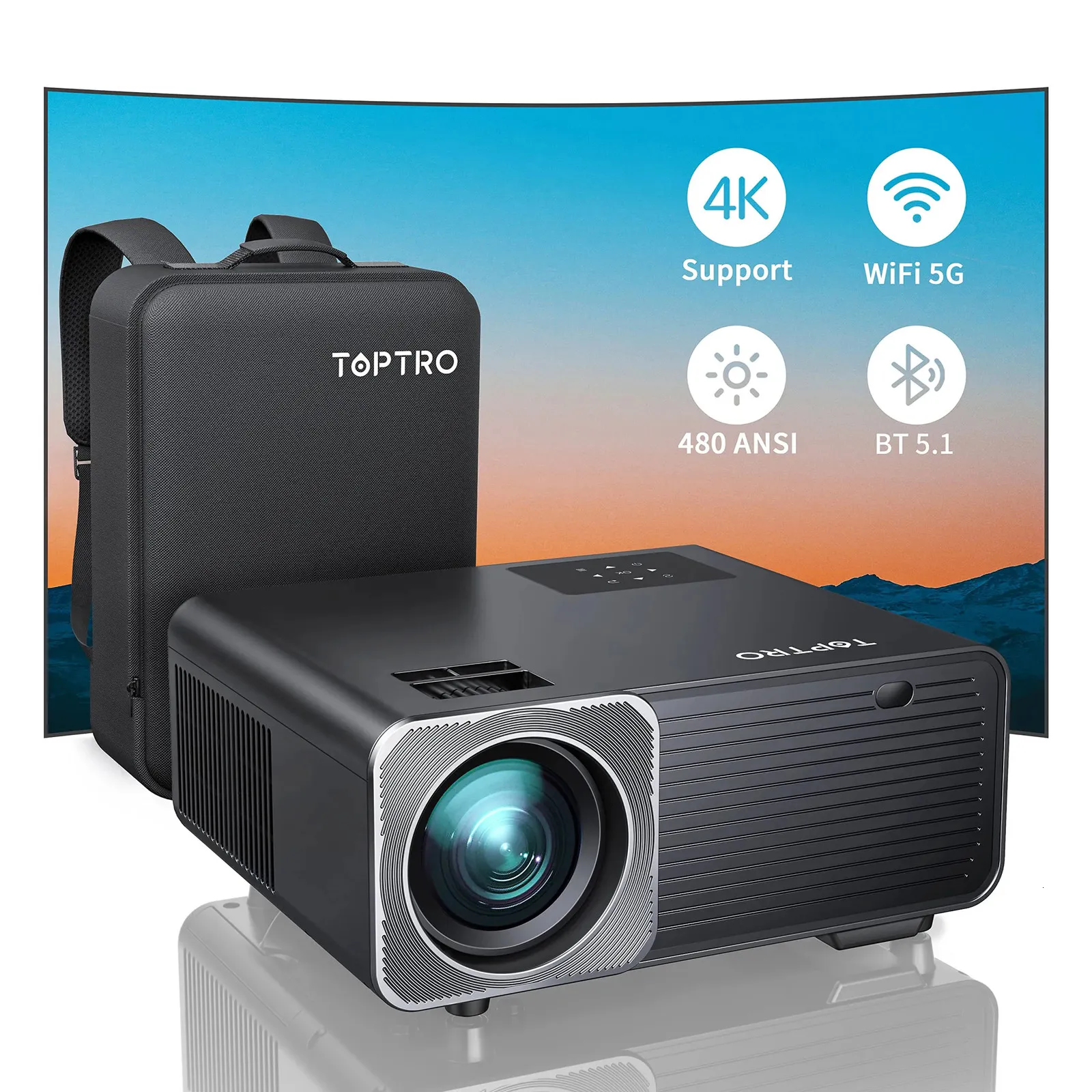 TOPTRO TR22 projecteur extérieur 4K pris en charge natif 1080P Full HD 480 ANSI 5G WiFi Bluetooth 4D4P Correction trapézoïdale 231018