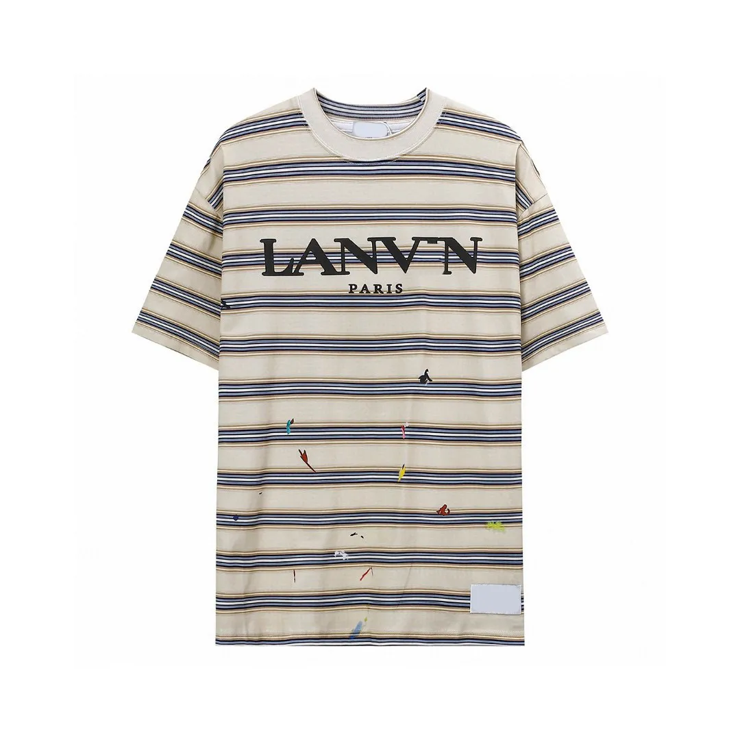 TS Designer Lanvin Men's Plus Tees Polos T-shirts Round Coul Broidered and Printed Polar Style Summer With Street Pure Cotton Unisexe S Lanvis T F00