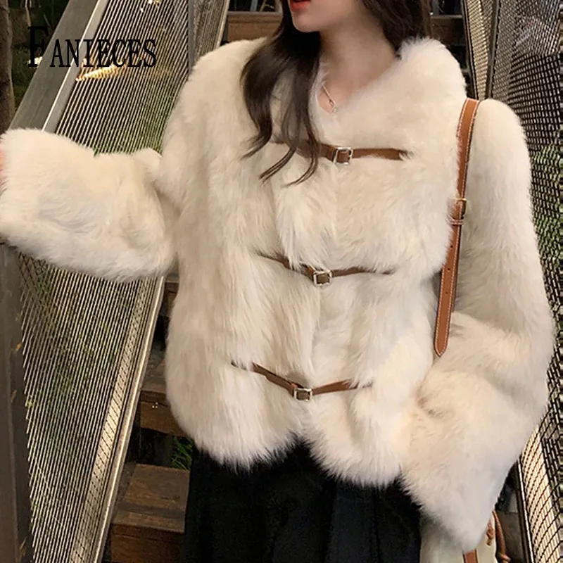 Женское зимнее повседневное пальто из искусственного меха с круглым вырезом, теплая куртка с перьями, модная женская праздничная одежда 231018