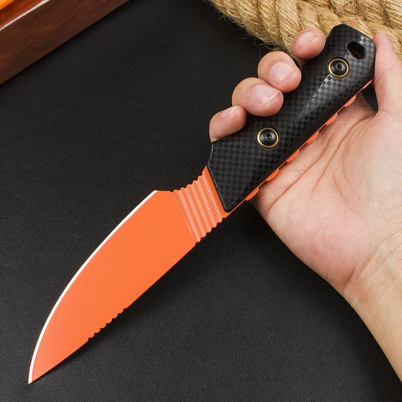 Promotion BM15600 Couteau de chasse droit D2 Lame de revêtement en titane Full Tang Nylon Plus Poignée en fibre de verre Couteaux de survie à lame fixe extérieure avec Kydex