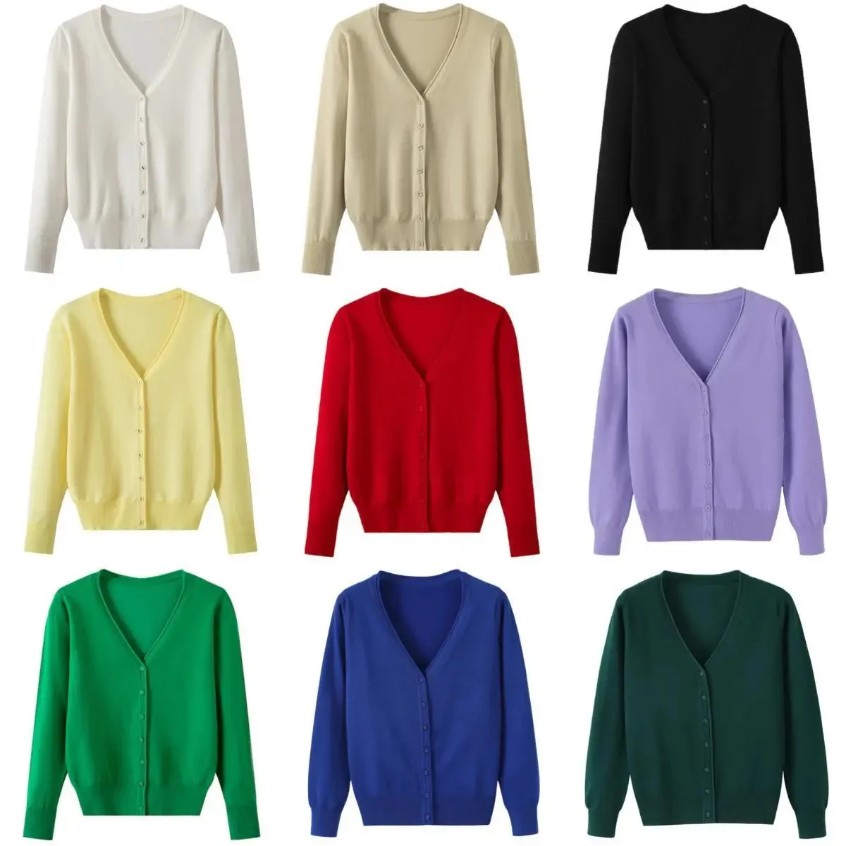 여성용 니트 티 고품질 가디건 22 색 가을 봄 롱 슬리브 한국 스타일 vneck 니트 스웨터 UVCUT Top Thin Trimize 231018