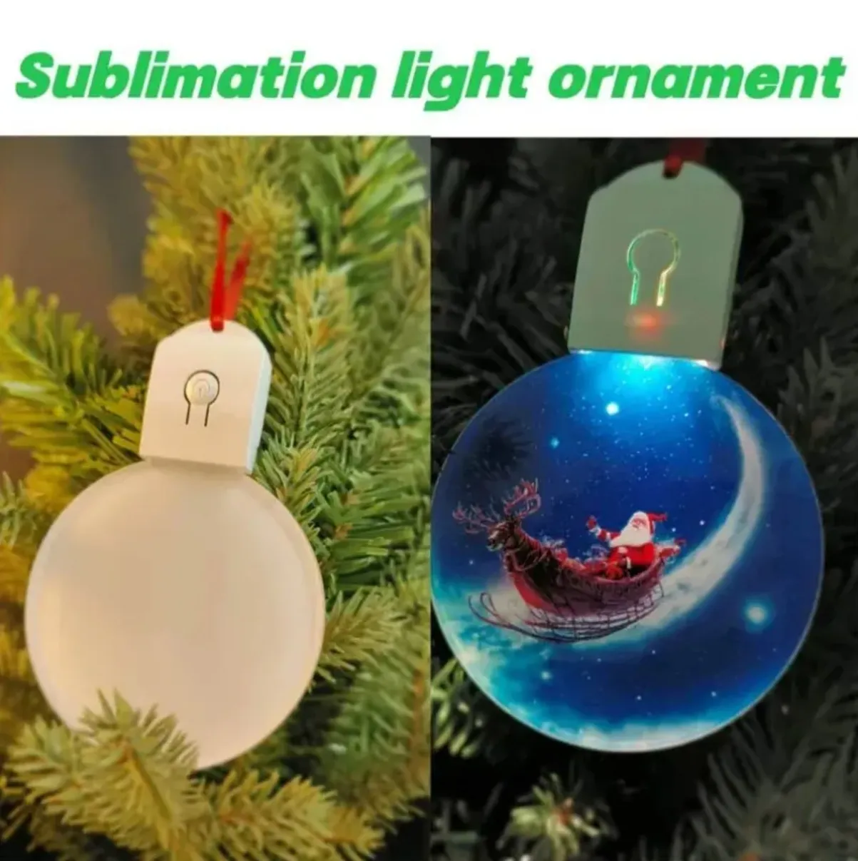 New Sublimation Blanks LED Acrylic Christmas Ornaments With Red Rope For Christmas Tree Decorations Wholesale