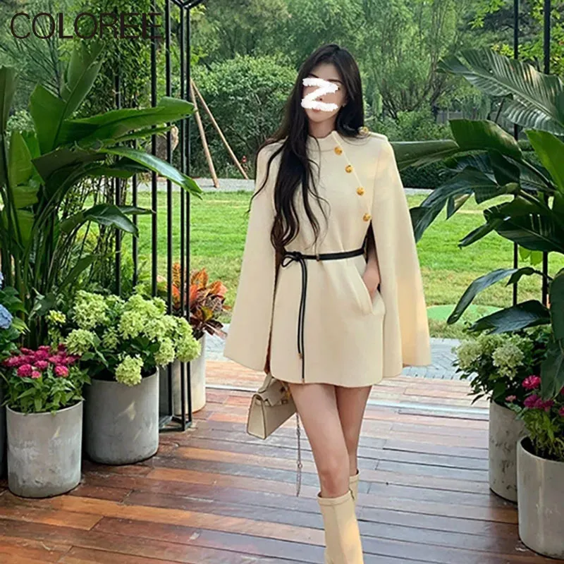 レディースウールブレンド韓国ファッションバットウィングスリーブツイードジャケット