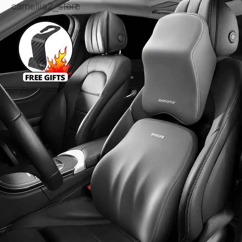 シートクッションメモリコットンネックピローカーシートピローサポートオート腰椎クッション快適で通気性のある車ヘッドレスト腰椎サポートQ231018