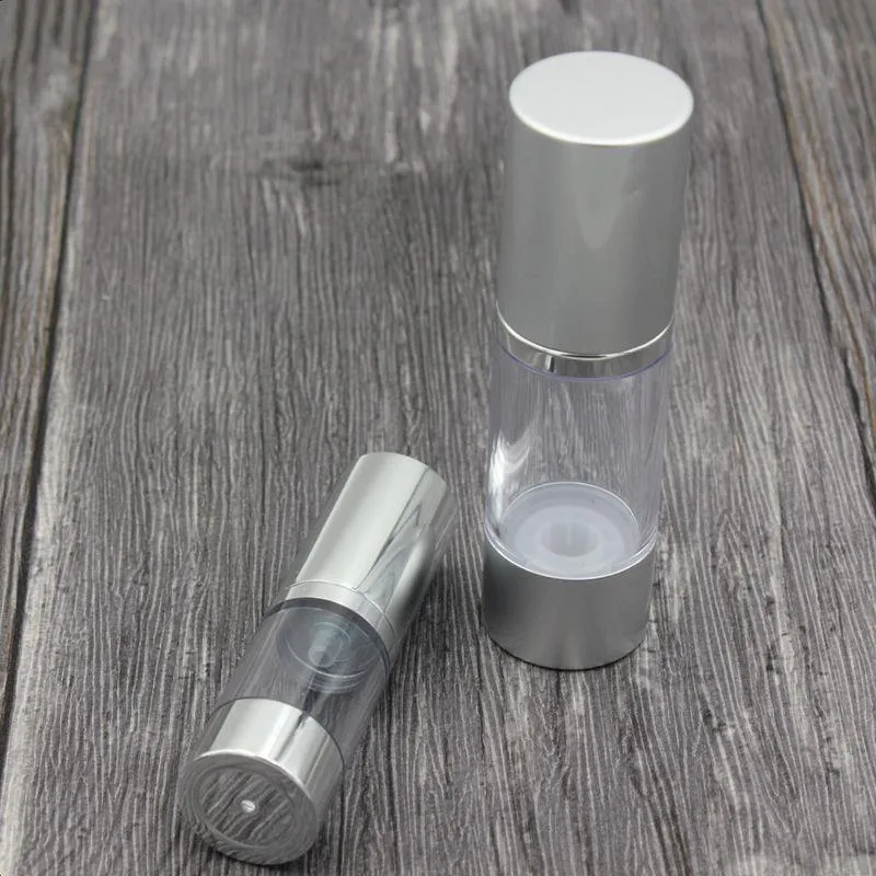 Silver Empty Cosmetic Airless Bottle 15ml 30ml 50ml Portable Refillable Plastic Pump Bottles for Liquid Lotion Essence Vqxpd Enduh