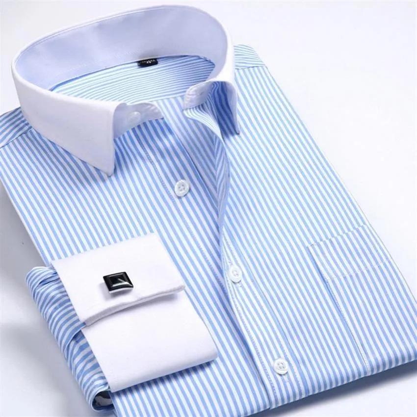 NYA MENS Luxury Slim Fit Stylish Formal Long Sleeves Strips Cotton French Cuff Dress Shirts 6340319J