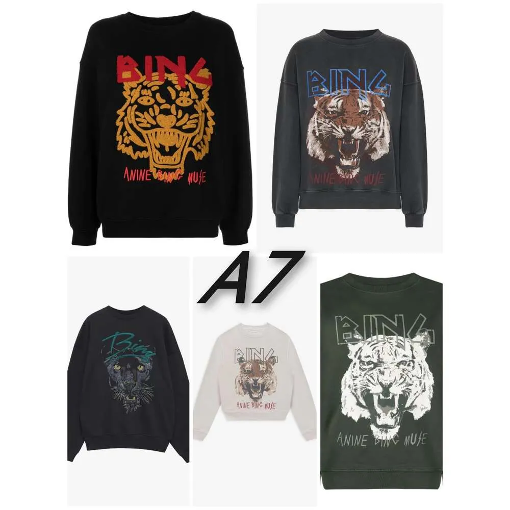 Anine Tiger Head Klassiker Buchstaben Stickerei Bings Frauen Designer Pullover Inner Fleece Crew Neck Sweatshirt Frauen Langarm Sport Lose Sweatshirt Bing 841